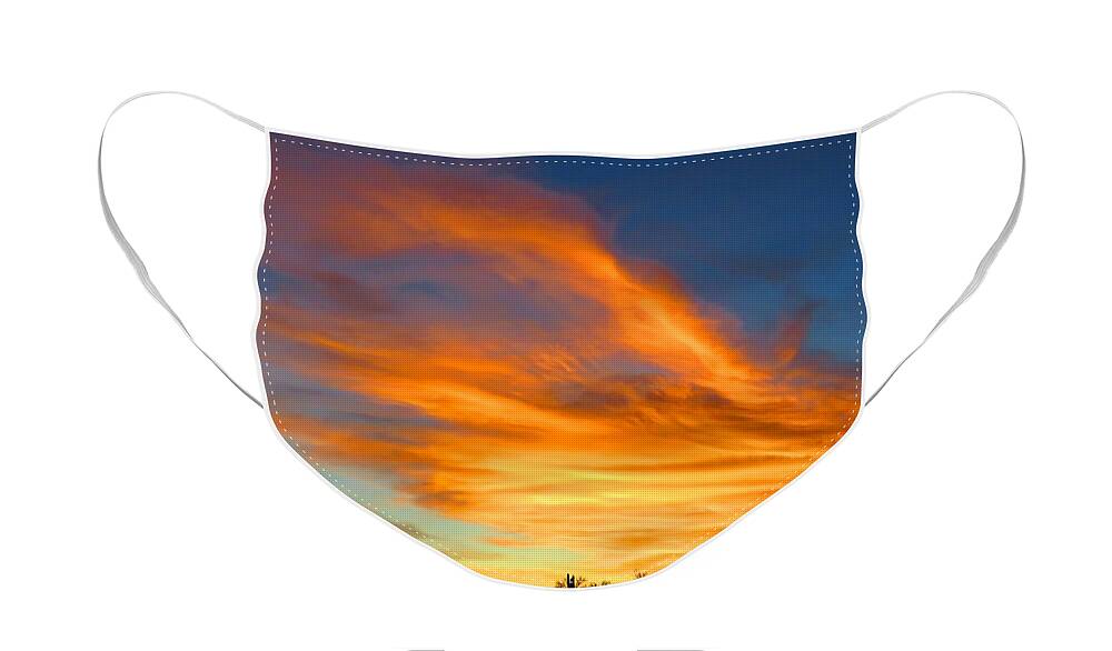 Arizona Face Mask featuring the photograph Flaming Hand Sunset by Judy Kennedy