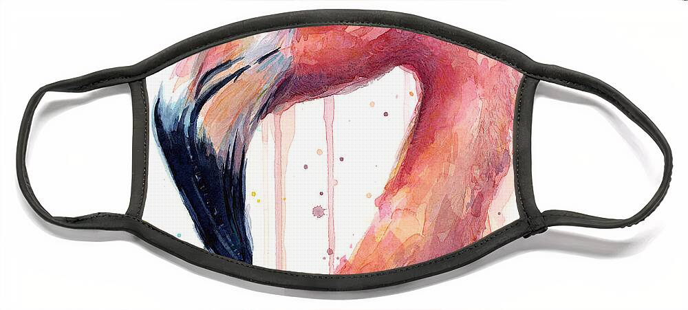 Watercolor Flamingo Face Mask featuring the painting Flamingo Watercolor Illustration by Olga Shvartsur
