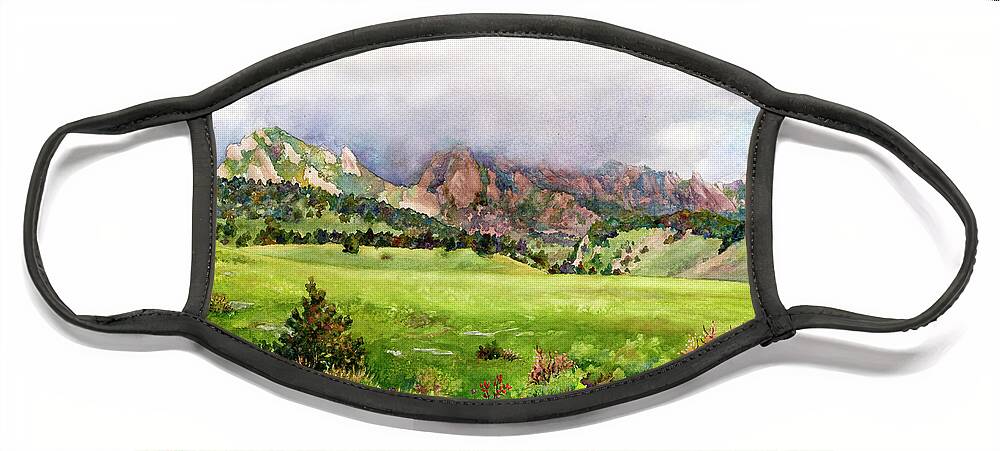 Flatirons Painting Face Mask featuring the painting Flatirons Vista by Anne Gifford