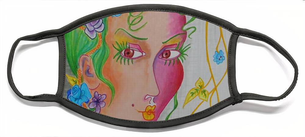 Flower Child Face Mask featuring the drawing Flower Child by Jayne Somogy