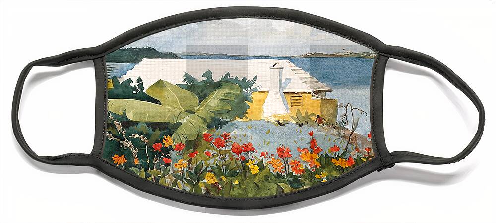 Winslow Homer Face Mask featuring the painting Flower Garden and Bungalow Bermuda by Winslow Homer