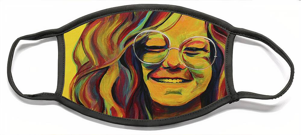Janis Joplin Face Mask featuring the painting Flower in the Sun by Sara Becker