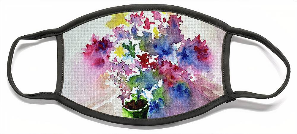 Flowers In A Pot Face Mask featuring the painting Flowers in a pot by Uma Krishnamoorthy