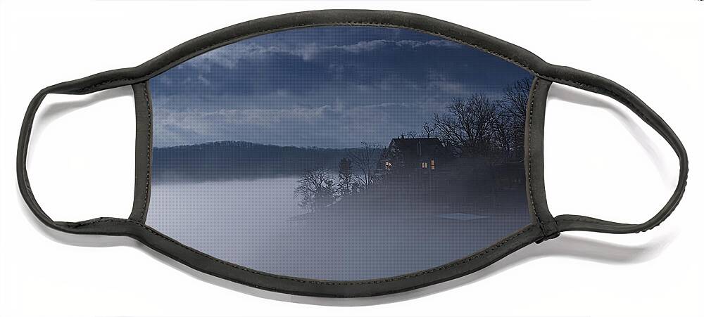 Lake Face Mask featuring the photograph Fog on the Lake - Dawn at the Lake of the Ozarks, Missouri by Mitch Spence