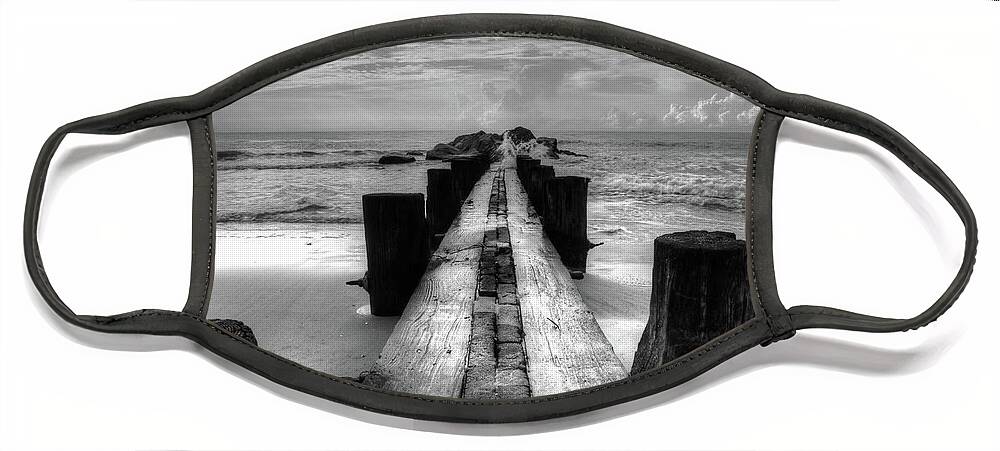 Folly Beach Pilings Face Mask featuring the photograph Folly Beach Pilings Charleston South Carolina In Black and White by Carol Montoya