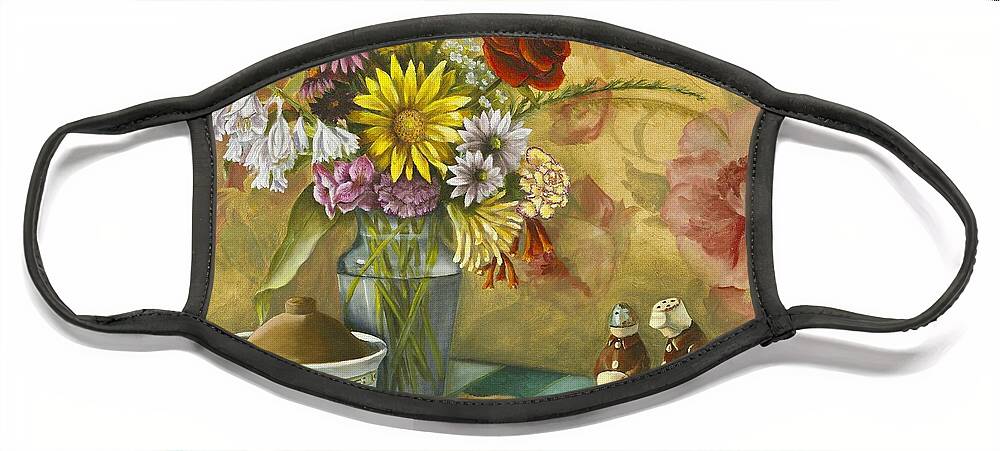 Still Life Face Mask featuring the painting For What We are about to Receive by Marlene Book