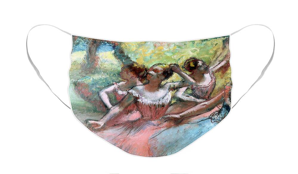 4 Face Mask featuring the pastel Four ballerinas on the stage by Edgar Degas