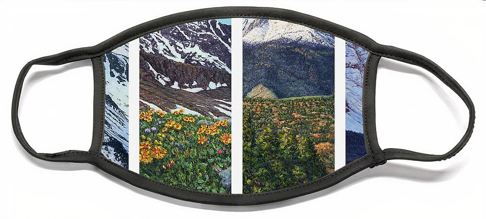 Colorado Face Mask featuring the painting Four Colorado Seasons by James W Johnson
