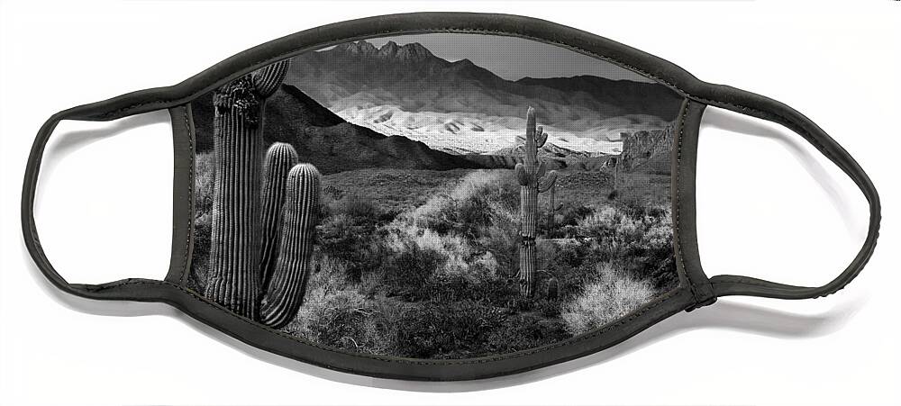 Black And White Face Mask featuring the photograph Four Peaks AZ Sunset by Dave Dilli