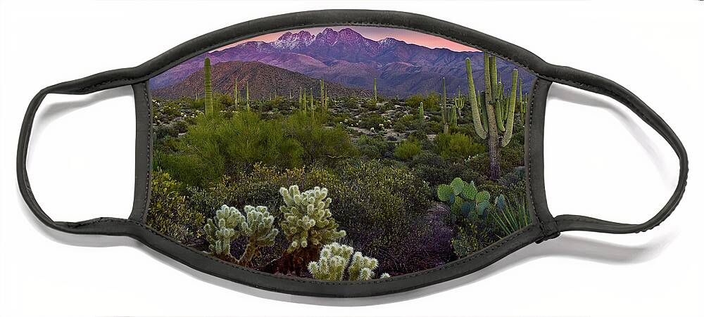 Sunset Phoenix Face Mask featuring the photograph Four Peaks Sunset by Dave Dilli