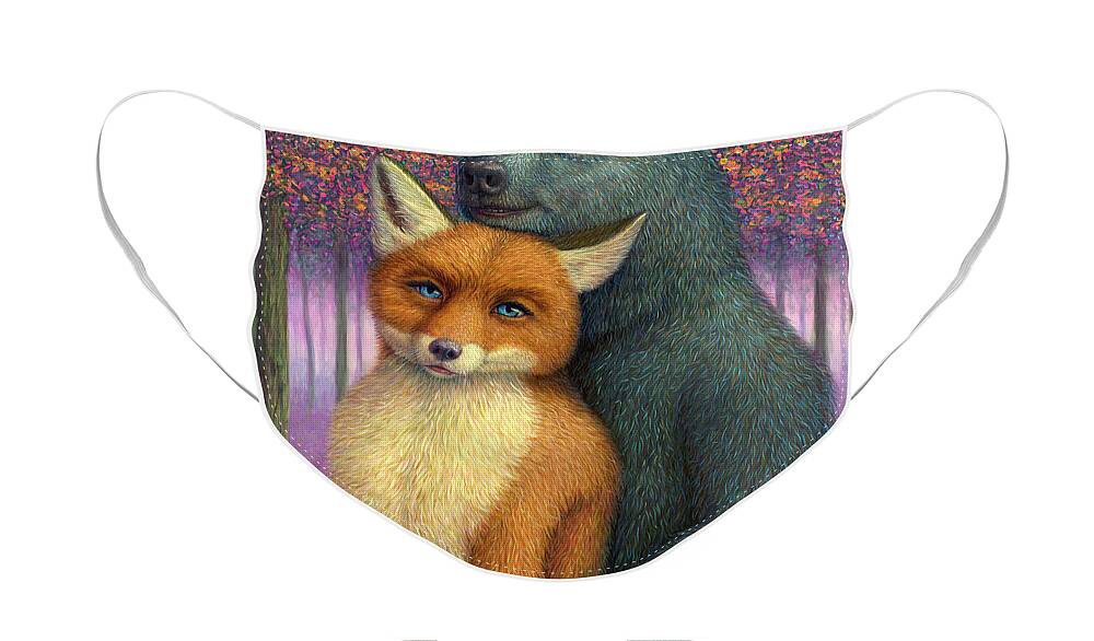 Couple Face Mask featuring the painting Fox and Bear Couple by James W Johnson