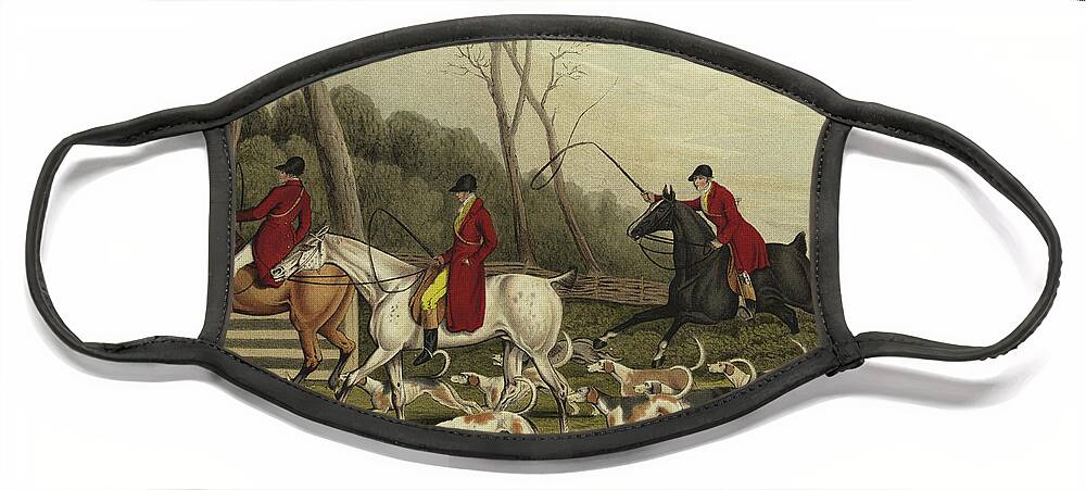 Fox Hunting Going Into Cover Face Mask featuring the painting Fox Hunting going into Cover by Henry Thomas Alken