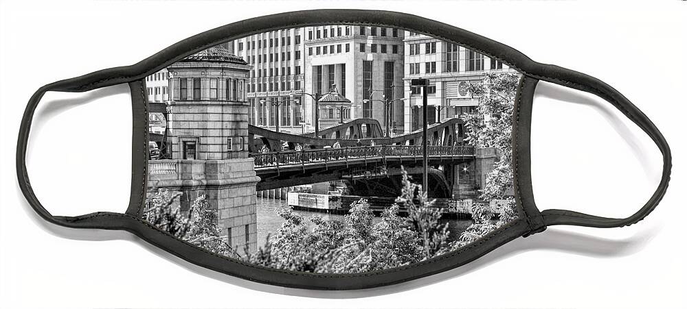 Chicago Face Mask featuring the photograph Franklin Street Bridge Black and White by Christopher Arndt