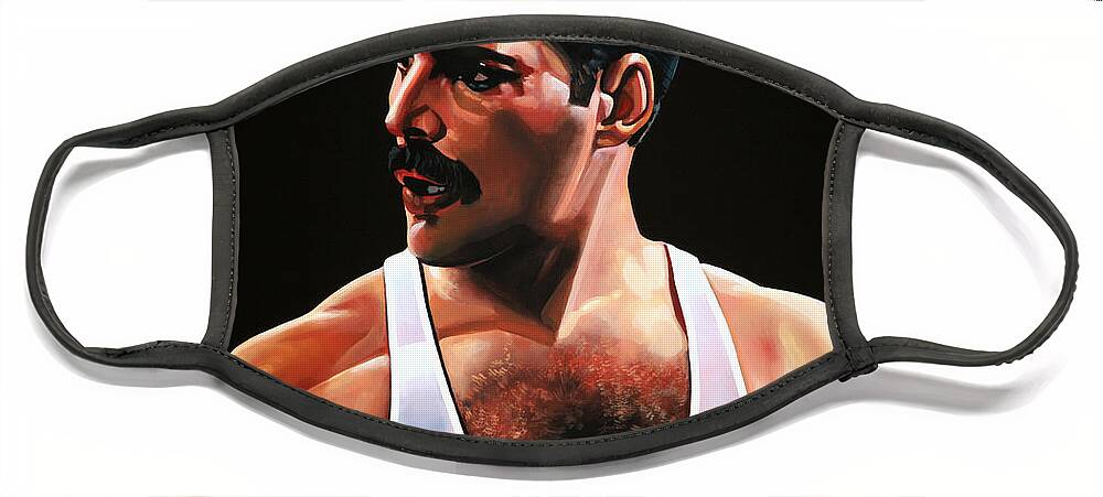 Freddie Mercury Face Mask featuring the painting Freddie Mercury by Paul Meijering