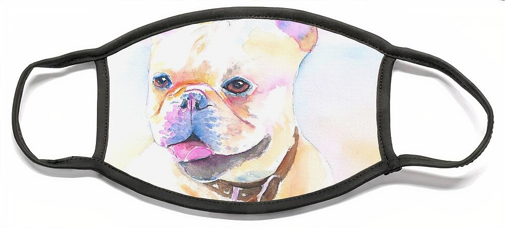 French Bulldog Face Mask featuring the painting French Bulldog Watercolor by Carlin Blahnik CarlinArtWatercolor