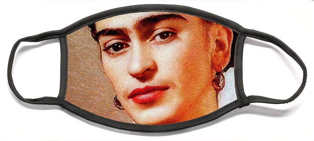 Rafael Salazar Face Mask featuring the painting Frida in Red by Rafael Salazar