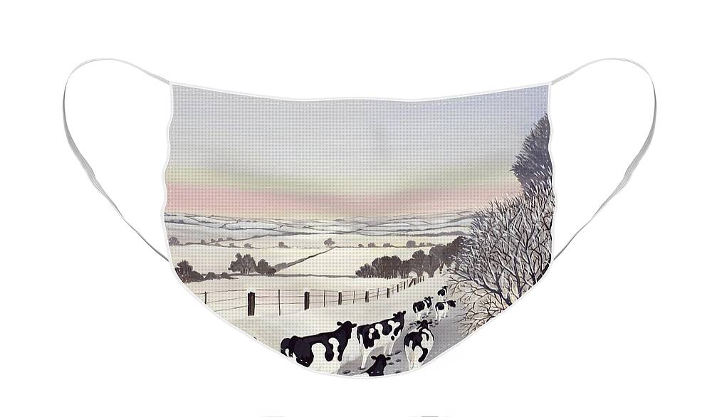Fence Face Mask featuring the painting Friesians in Winter by Maggie Rowe