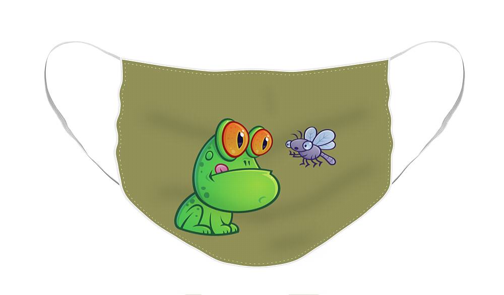 Frog Face Mask featuring the digital art Frog and Dragonfly by John Schwegel