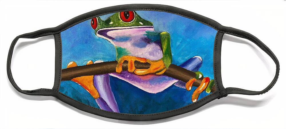 Frog Face Mask featuring the painting Frog On A Branch by Laura Forde