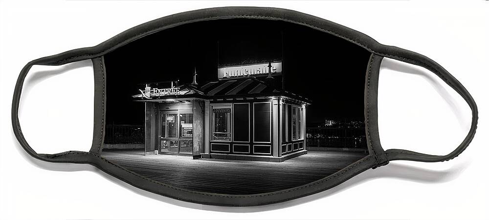 B&w Face Mask featuring the photograph Funicular ticket booth at night in black and white by Karen Foley