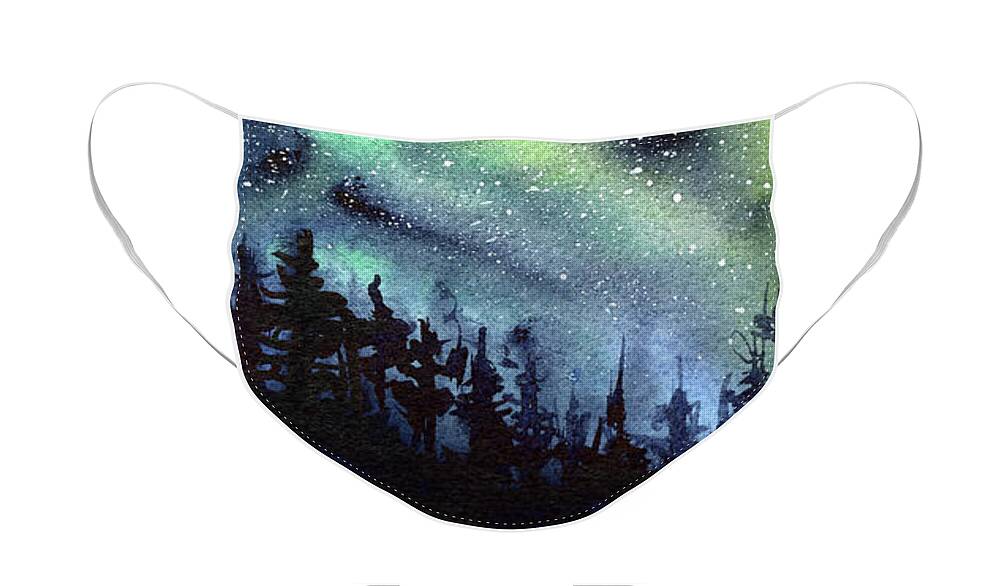 Watercolor Galaxy Face Mask featuring the painting Galaxy Watercolor Nebula Northern Lights by Olga Shvartsur