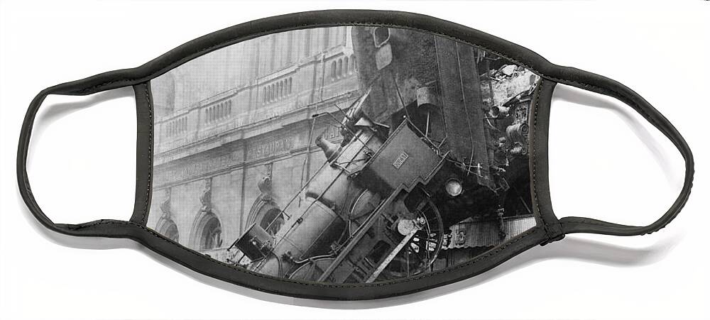 Historic Face Mask featuring the photograph Gare Montparnasse Train Wreck 1895 by Photo Researchers