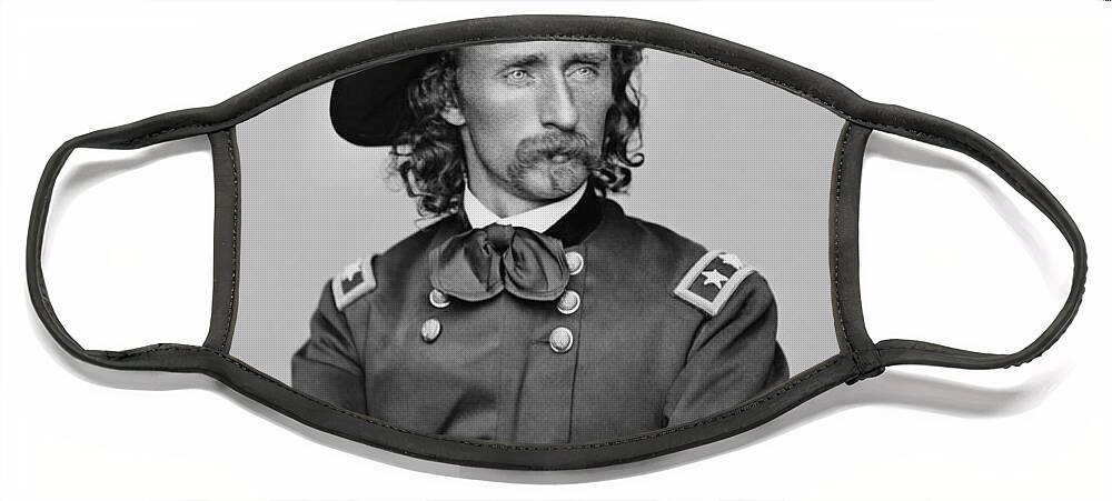George Armstrong Custer Face Mask featuring the photograph General George Armstrong Custer by War Is Hell Store