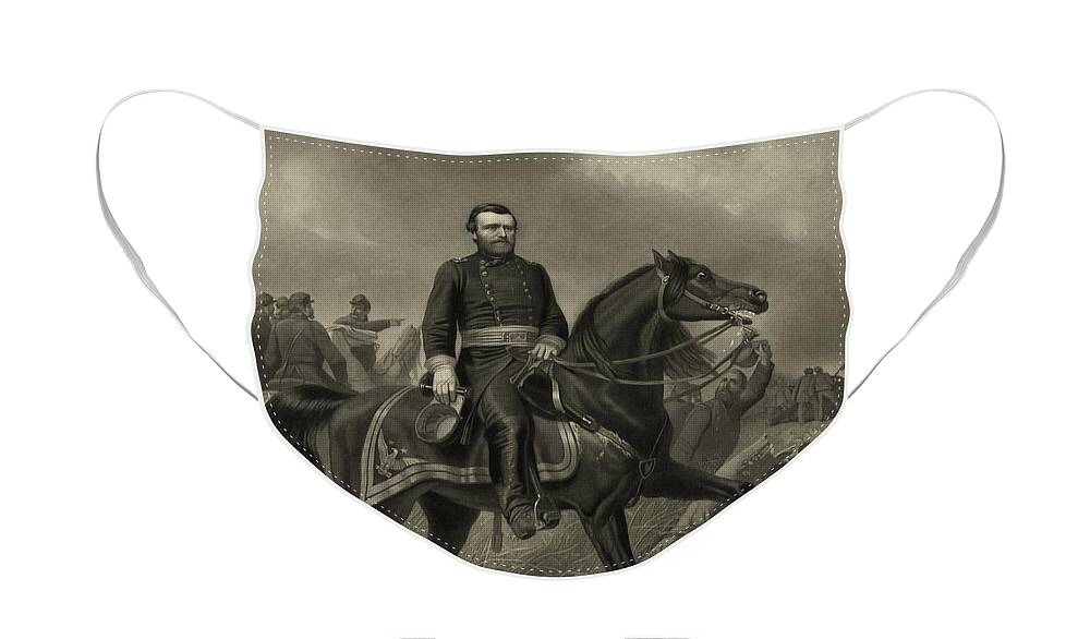 Civil War Face Mask featuring the painting General Grant On Horseback by War Is Hell Store