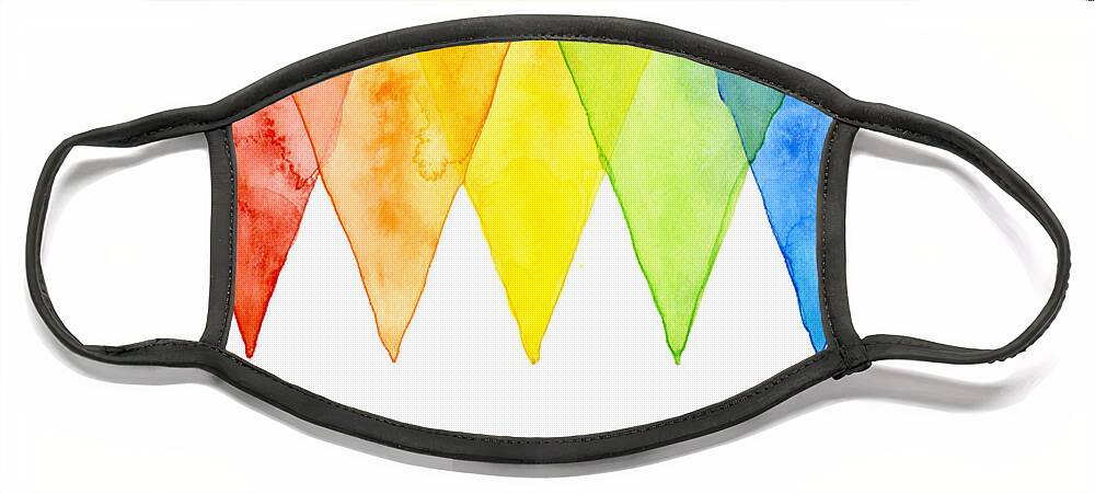 Geometric Face Mask featuring the painting Geometric Watercolor Pattern Rainbow Triangles by Olga Shvartsur