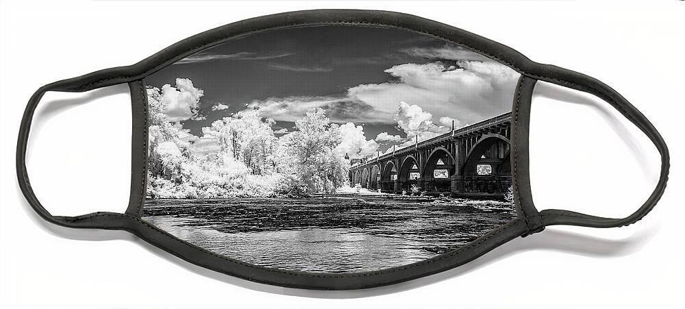 Congaree River Face Mask featuring the photograph Gervais St. Bridge-Infrared-BW by Charles Hite