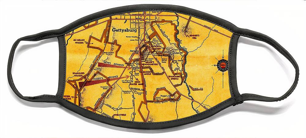 Map Face Mask featuring the photograph Gettysburg Map by Bonfire Photography