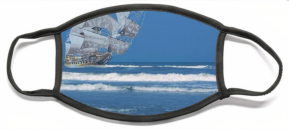 Ghost Face Mask featuring the digital art Ghost Ship On The Treasure Coast by D Hackett