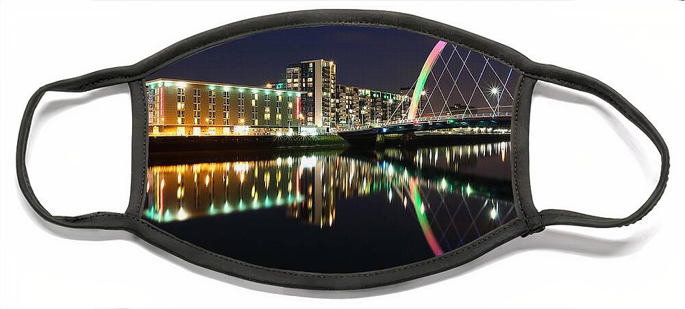 Glasgow Clyde Arc Face Mask featuring the photograph Glasgow Clyde Arc Bridge at Twilight by Maria Gaellman