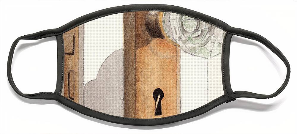 Lock Face Mask featuring the painting Glass Door Knob and Passage Lock Revisited by Ken Powers