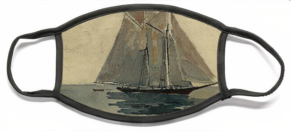 Winslow Homer Face Mask featuring the drawing Gloucester Schooner by Winslow Homer