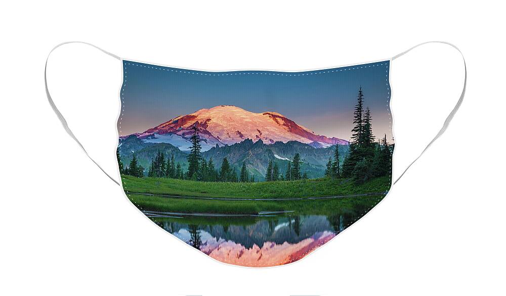 America Face Mask featuring the photograph Glowing Peak - August by Inge Johnsson