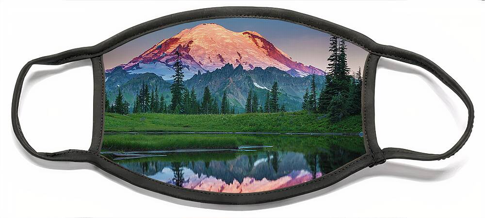 America Face Mask featuring the photograph Glowing Peak - August by Inge Johnsson