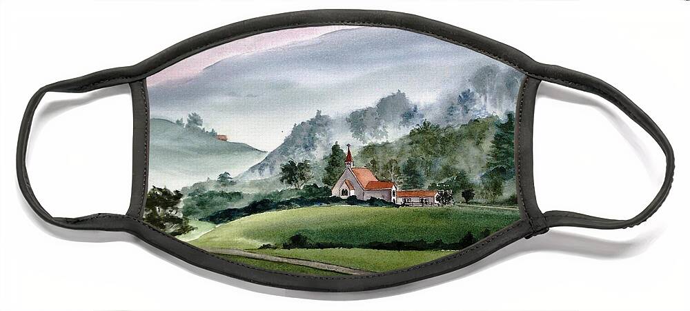 Landscape Face Mask featuring the painting God's Country by Petra Burgmann