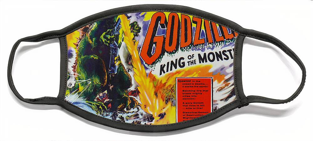 Godzilla Face Mask featuring the painting GodZilla King of the Monsters An enraged monster wipes out an entire city vintage movie poster by Vintage Collectables