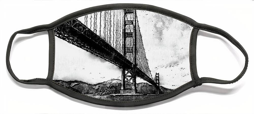 Golden Gate Bridge Face Mask featuring the digital art Golden Gate Bridge - Minimal 06 by AM FineArtPrints