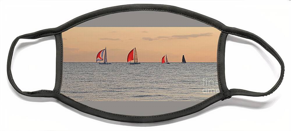 Sailboats Face Mask featuring the photograph Golden Sail Wide by Ann Horn