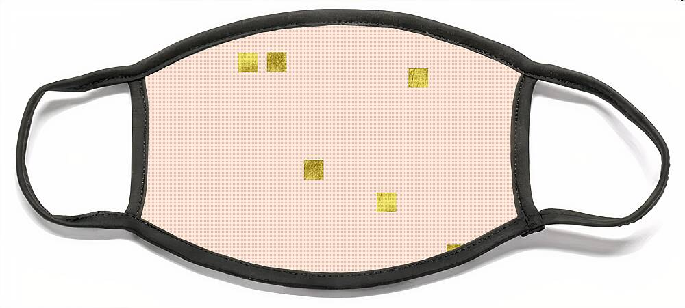 Minimalist Face Mask featuring the digital art Golden scattered confetti pattern, baby pink background by Tina Lavoie