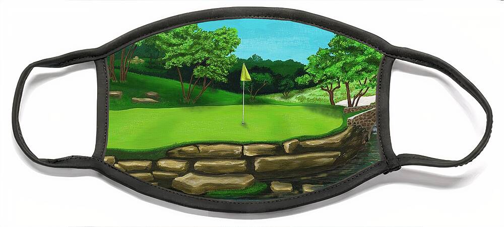 Golf Face Mask featuring the digital art Golf Green Hole 16 by Troy Stapek