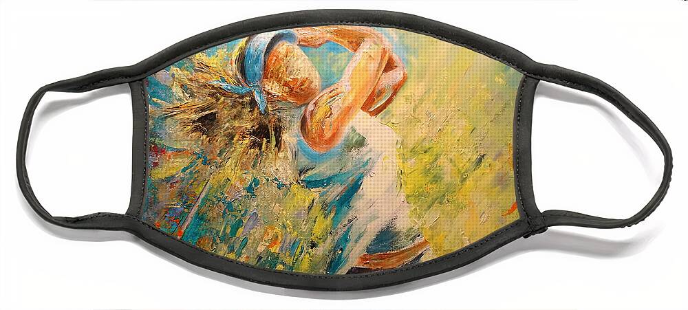 Sports Face Mask featuring the painting Golf Passion by Miki De Goodaboom