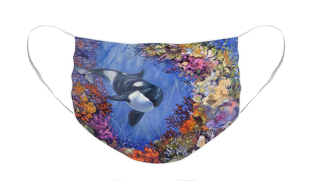 Ocean Life Prints Face Mask featuring the painting Good Ray Hunting by Kristen Olson Stone