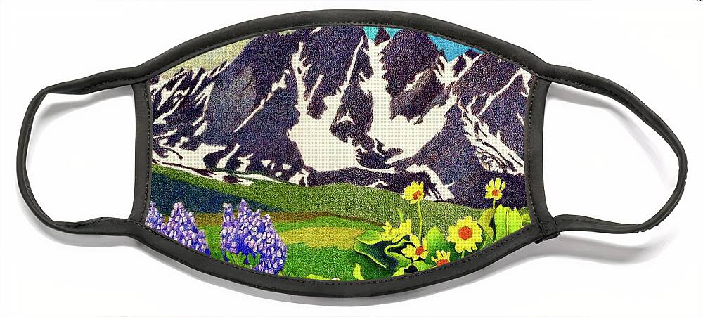 Art Face Mask featuring the drawing Gore Range Wildflowers by Dan Miller