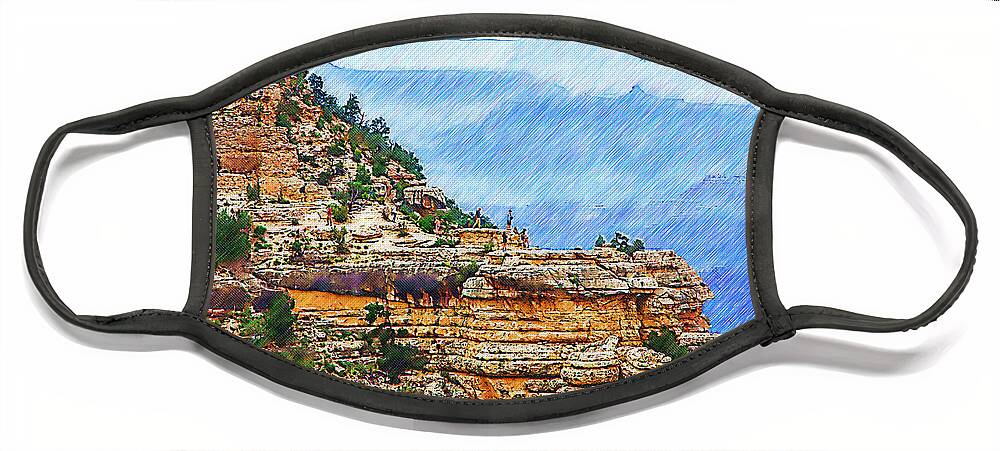 Grand Canyon Face Mask featuring the digital art Grand Canyon Overlook Sketched by Kirt Tisdale