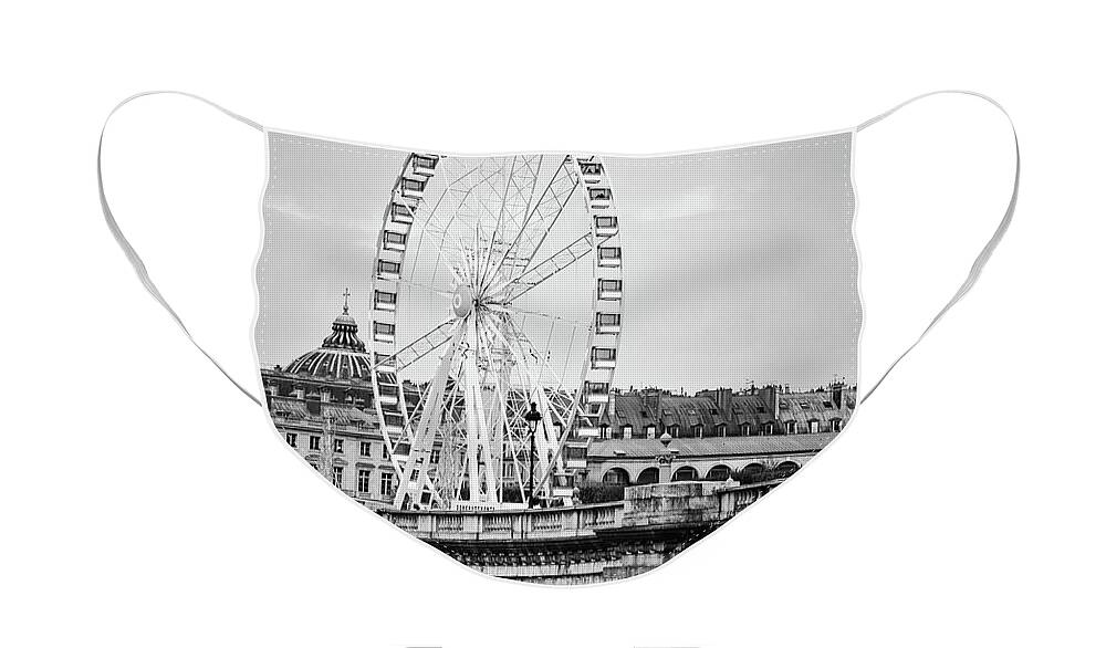 Black And White Face Mask featuring the photograph Grande Roue in Paris - Black and White by Melanie Alexandra Price