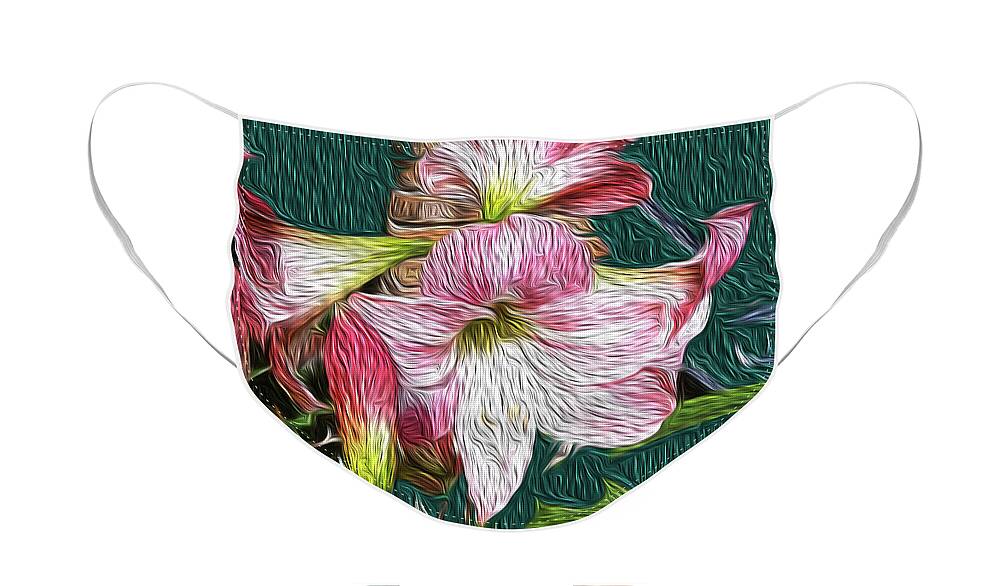 Floral Face Mask featuring the painting Grannys Amaryllis by Francelle Theriot