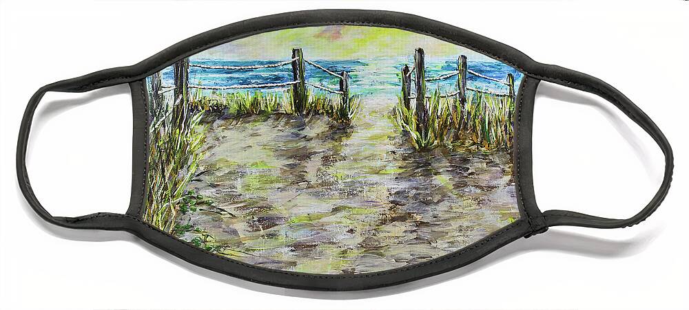 Beach Face Mask featuring the painting Grassy Beach Post Morning 2 by Janis Lee Colon